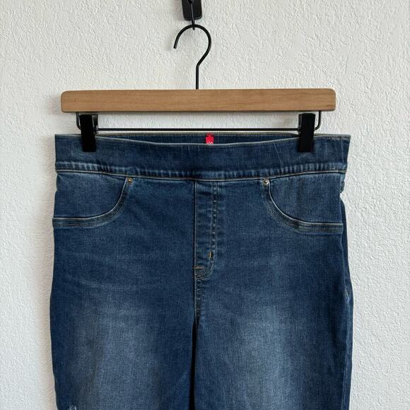 Spanx High-Rise Distressed Ankle Skinny Pull-On Denim Jeans Medium Wash Blue L - Picture 10 of 16